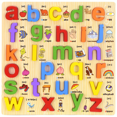 Jucarii din lemn - Puzzle incastru din lemn cu litere, cifre sau forme 3D Montessori