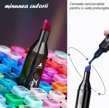 Set 48 markere, 2 capete subtire si gros, geanta de depozitare, Multicolor [1]