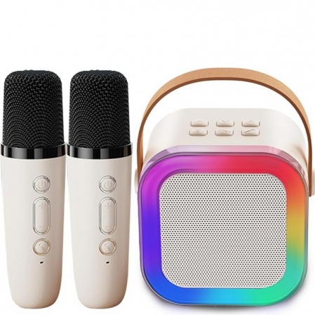 JUCARII - Set Boxa BT Karaoke, 2 Microfoane, Pentru Adulti si Copii, Lumini, efecte vocale