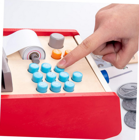 Set casa de marcat din lemn jucarie educativa pentru copii, 16 x 16 x 11 cm [3]