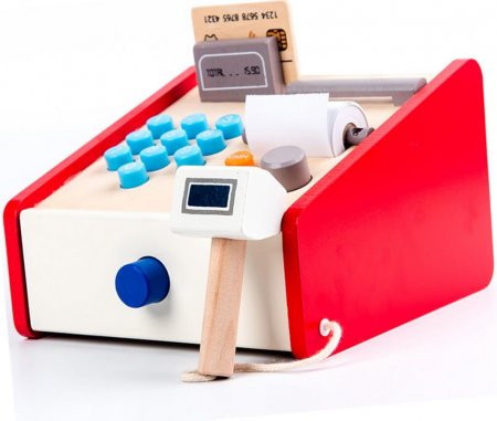 Set casa de marcat din lemn jucarie educativa pentru copii, 16 x 16 x 11 cm [1]