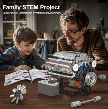 Motor Clasic V8,  Kit STEM cu Design si Funcții Reale, 552 piese, functie baterii, Ideal pentru adulti si  Copii + 14 ani [4]