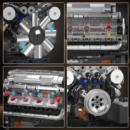 Motor Clasic V8,  Kit STEM cu Design si Funcții Reale, 552 piese, functie baterii, Ideal pentru adulti si  Copii + 14 ani [1]