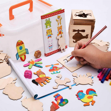 Set de sabloane pentru desenat din lemn, 56 piese [2]