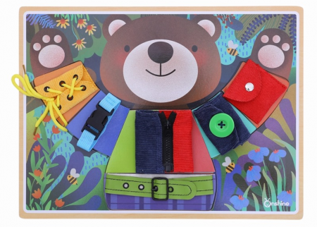 Montessori - Tabla activa pentru abilitati de baza. Imbraca ursul / pisica