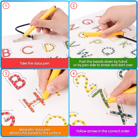 Tabla magnetica 2 în 1 pentru trasarea alfabetului si cifrelor, litere mari, cifre, semne matematice, set educativ, 31 x 25,5 x 1,5 cm [8]