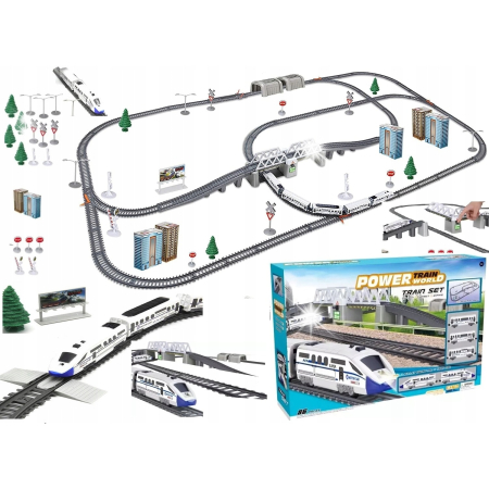 Trenulet electric 86 piese, sine, vagoane de pasageri si alte accesorii incluse, efecte luminoase, 170x98,5x11cm [5]