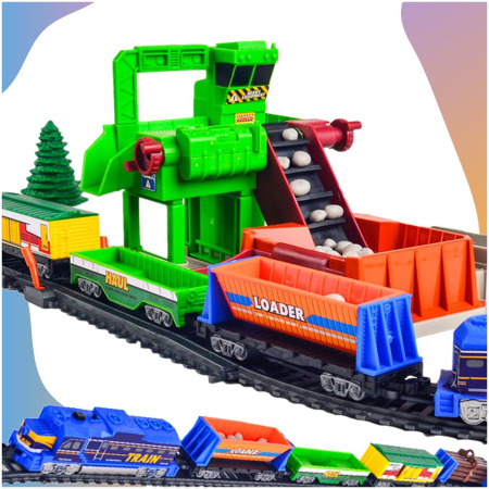 Trenulet electric Train World, 68 piese, sunete, lumini, 1 locomotiva, 4 vagoane, mina, semne feroviare, accesorii, 762 cm [7]
