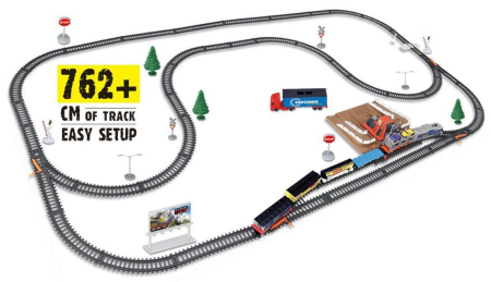 Trenulet electric Train World, 68 piese, sunete, lumini, 1 locomotiva, 4 vagoane, mina, semne feroviare, accesorii, 762 cm [1]