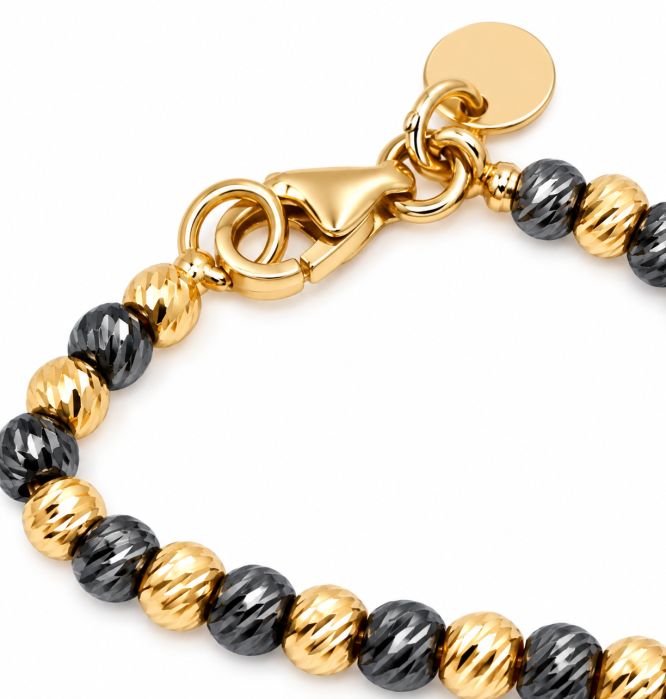 Brățară cu Biluțe Aurii și Gri din Aur 14K – Model Elegant și Delicat [3]
