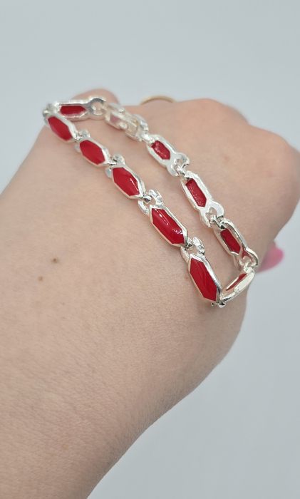 Brățară din argint 925 cu coral natural roșu – design vintage elegant [2]