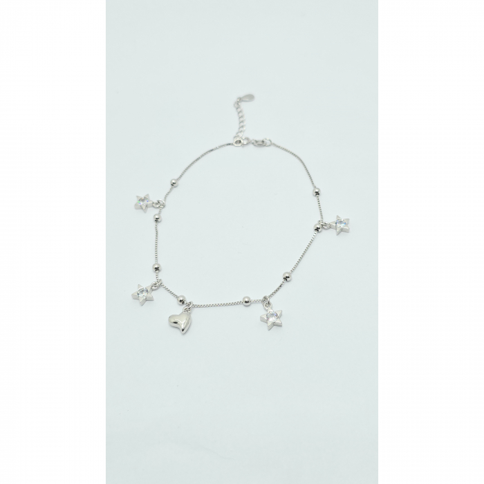 Brățară din Argint 925 cu Elemente Inimă și Stele, Pietre Zirconia Transparente – 18 cm, 5,40 g [4]