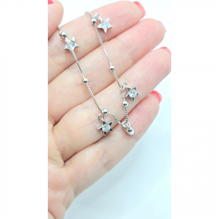 Brățară din Argint 925 cu Elemente Inimă și Stele, Pietre Zirconia Transparente – 18 cm, 5,40 g [3]