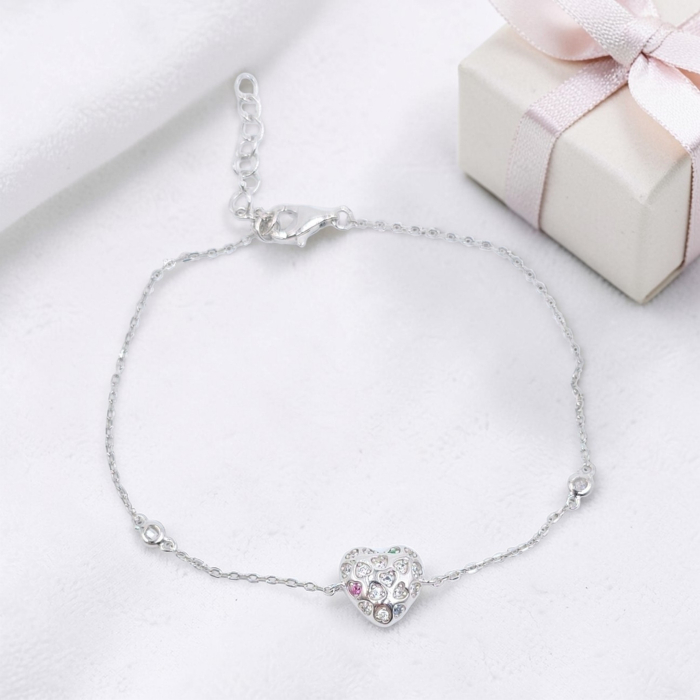 Brățară din argint 925 cu inimă și pietre multicolore – reglabilă [1]