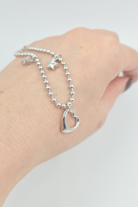 Brățară din argint 925 cu inimă și steluțe – model delicat modern [2]