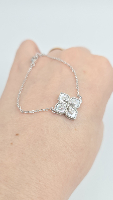 Brățară din argint 925 cu sidef și zirconii – model Trifoi elegant [2]