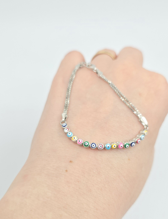 Brățară din argint 925 cu simbol ochi protector multicolor – reglabilă [2]