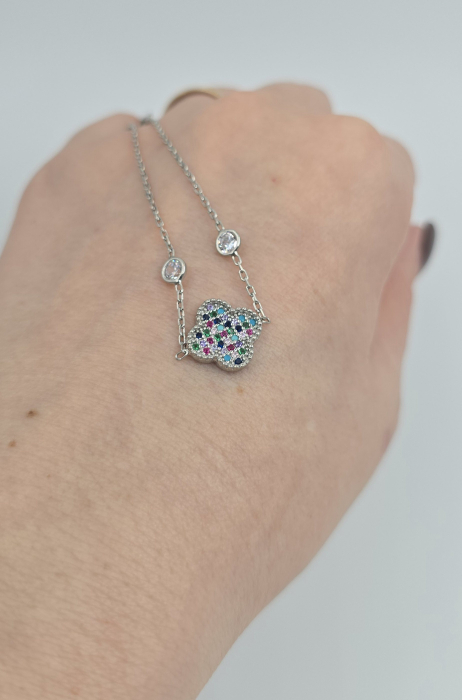 Brățară din argint 925 cu trifoi și zirconii multicolore – model delicat [2]