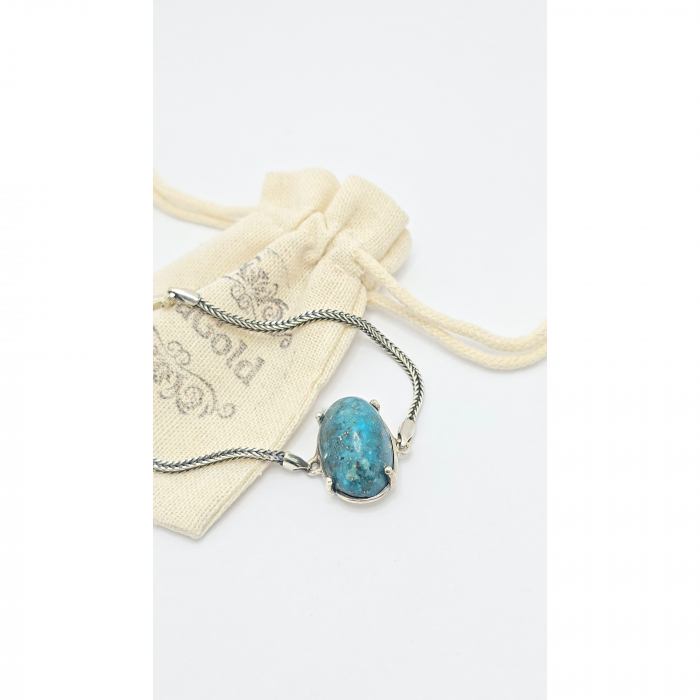 Brățară din Argint 925, Model Antichizat cu Piatră Semiprețioasă Blue Copper Turquoise – 12,78 g [2]