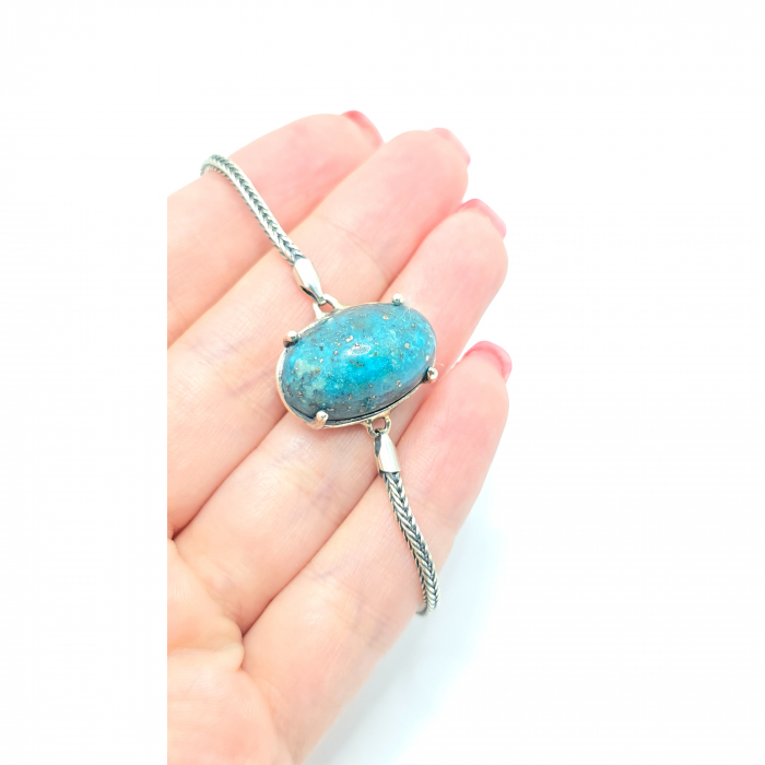 Brățară din Argint 925, Model Antichizat cu Piatră Semiprețioasă Blue Copper Turquoise – 12,78 g [4]