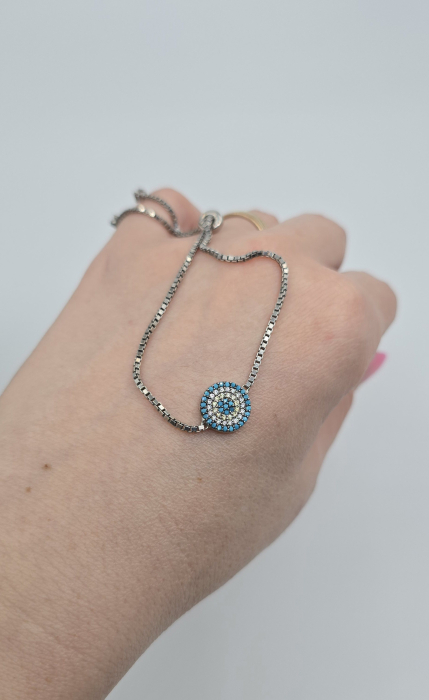 Brățară din argint reglabilă cu talisman „Ochiul Turcesc” și zirconii strălucitoare. 4,67 gr [2]