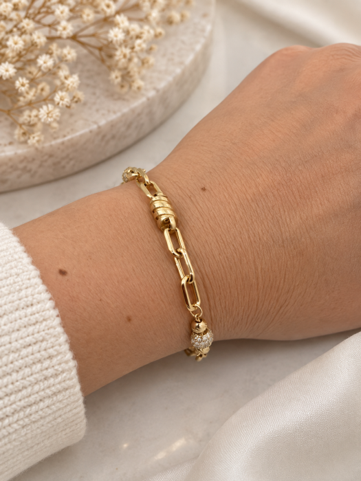 Brățară din Aur 14K cu Bilă Decorativă și Elemente Pavé – Model Elegant [3]