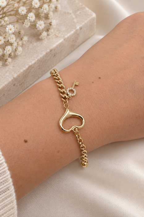 Brățară din Aur 14K cu Inimă și Cheiță Decorativă [3]