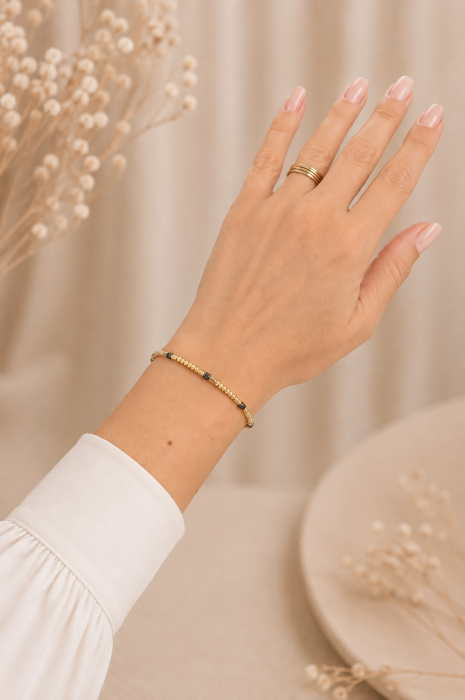 Brățară din Aur 14K cu Lanț Împletit și Accente Gri – Design Modern [3]