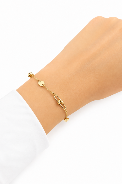 Brățară Elegantă din Aur Galben 14K cu Bănuți și Elemente Tip Carabină [3]