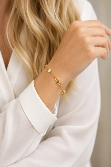 Brățară Elegantă din Aur Galben 14K cu Bănuți și Elemente Tip Carabină [4]