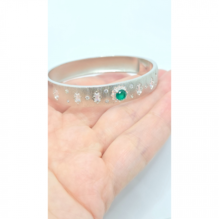 Brățară Fixă Elegantă din Argint 925 cu Cristale Mici Zirconia și Piatră Verde – 22,60 g [3]
