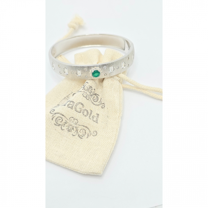 Brățară Fixă Elegantă din Argint 925 cu Cristale Mici Zirconia și Piatră Verde – 22,60 g [2]
