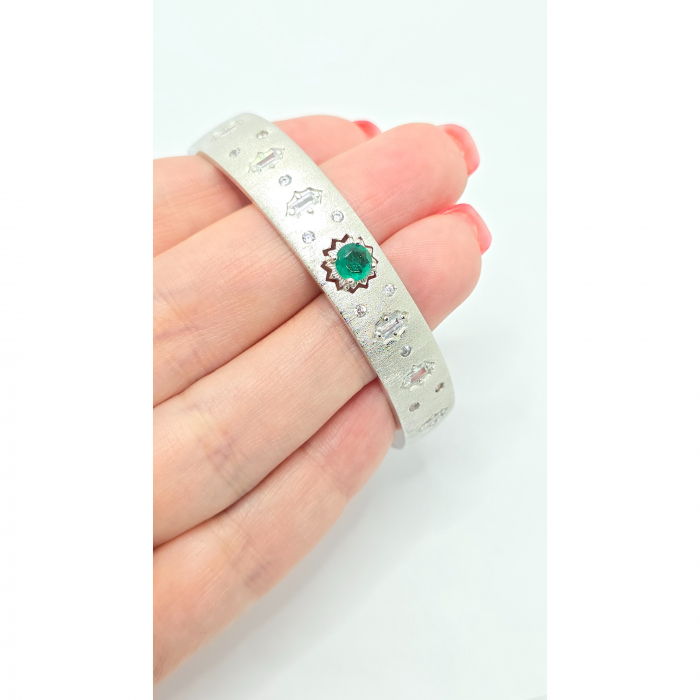 Brățară Fixă Elegantă din Argint 925 cu Cristale Mici Zirconia și Piatră Verde – 22,60 g [4]