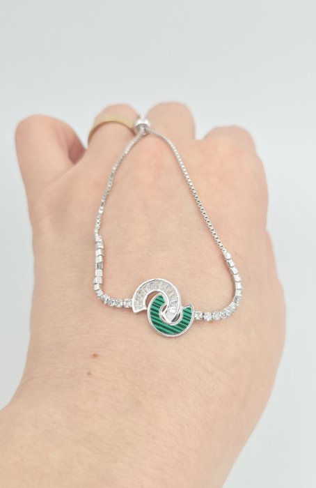 Brățară reglabilă din argint 925 cu malachit și zirconii – design elegant [2]