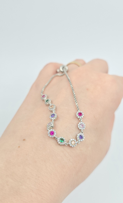 Brățară reglabilă din argint 925 cu zirconii multicolore – model elegant strălucitor [2]