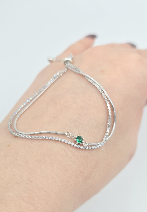 Brățară reglabilă din argint 925 cu zirconiu verde elegant [2]