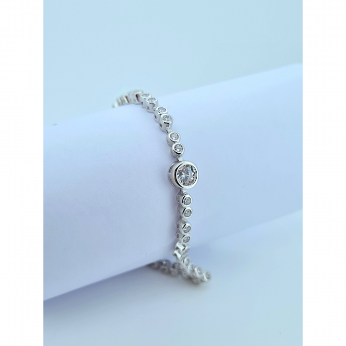 Brățară Tennis din Argint 925 cu Element Rotund și Cristale Zirconia – 7.89 g, 18 cm [1]