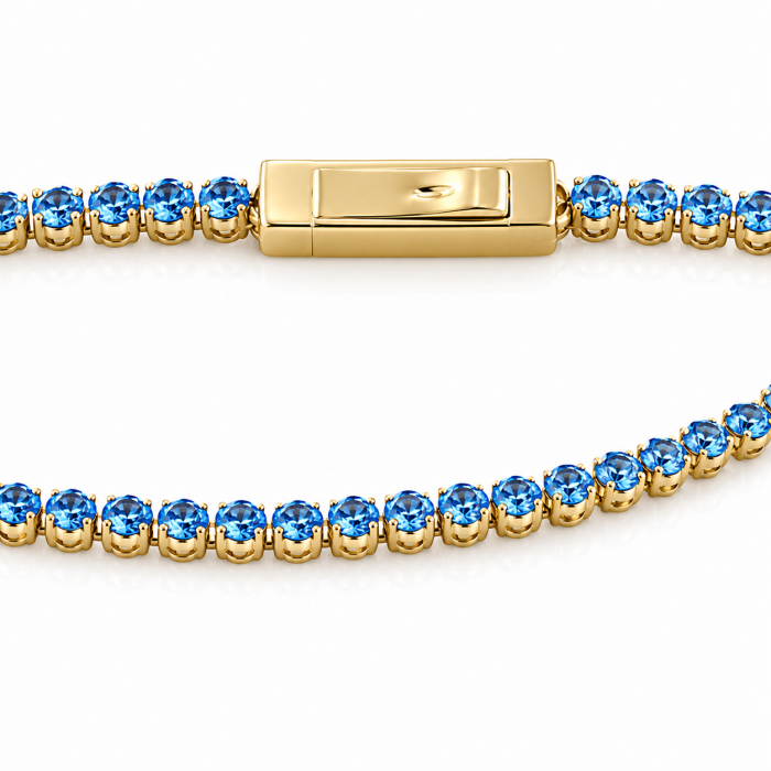 Brățară Tennis din Aur Galben 14K cu Pietre Albastre – 17,5 cm [3]