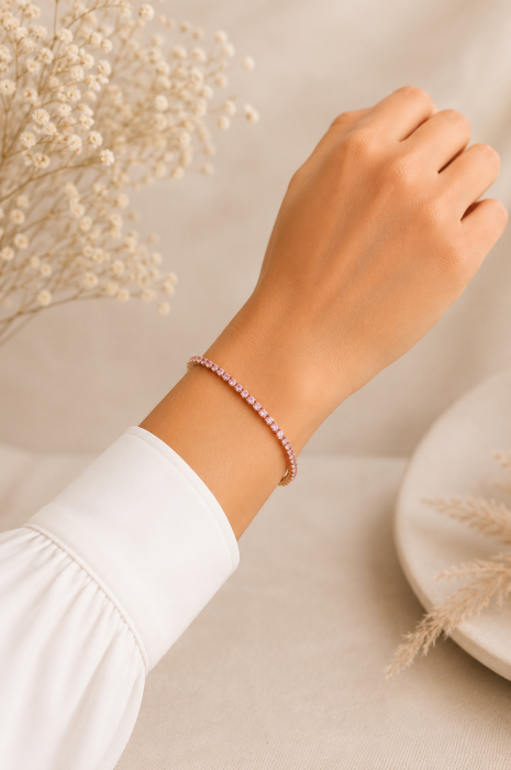 Brățară Tennis din Aur Galben 14K cu Pietre Roz – 18 cm [4]