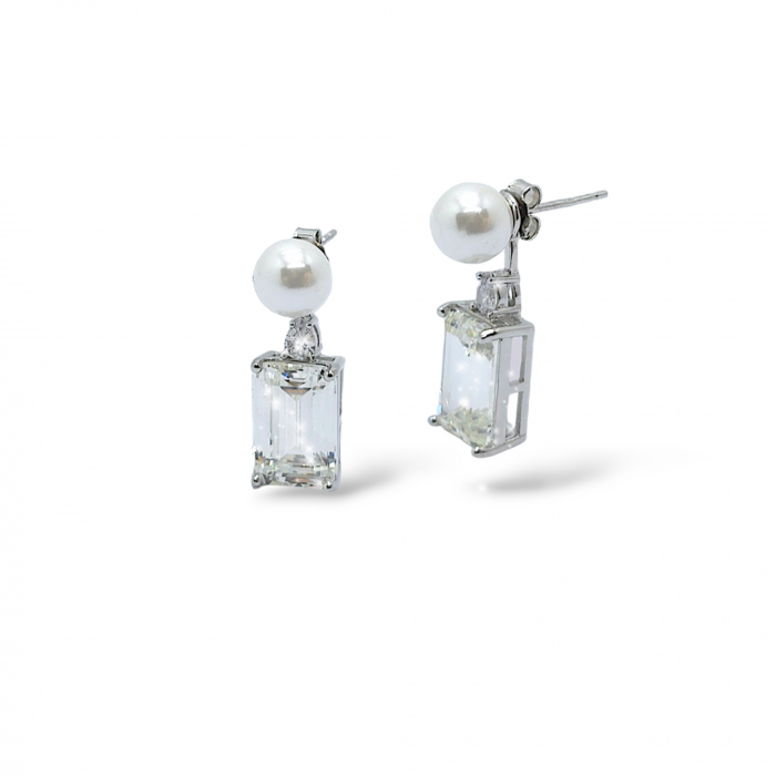 Cercei din Argint 925 cu Perlă de Cultură și Cristale Zirconia – 6.79 g, 2.5 cm [1]