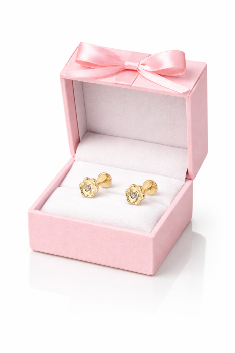 Cercei copii din aur 14K – Floricică cu cristal, închidere filet (0+) [3]