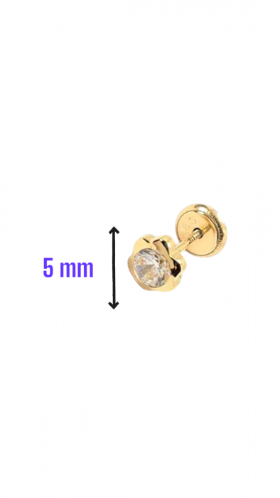 Cercei Bebe in forma de floare din Aur galben 14 kt si cristal Zirconia [3]