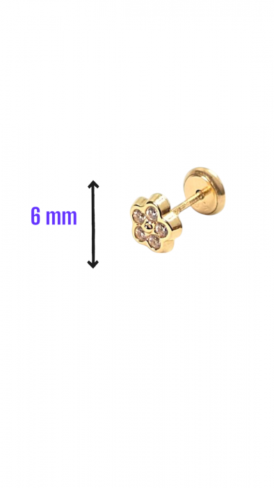 Cercei Bebe in forma de floare din Aur galben 14 kt si Cristale Zirconia [3]