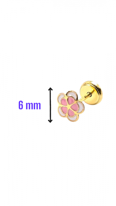 Cercei Bebe in forma de Floare Roz din Aur galben de 18 kt [2]