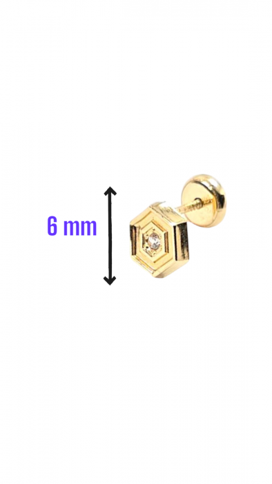 Cercei Bebe in forma de Hexagon din Aur galben 14 kt si Cristal Zirconia [3]