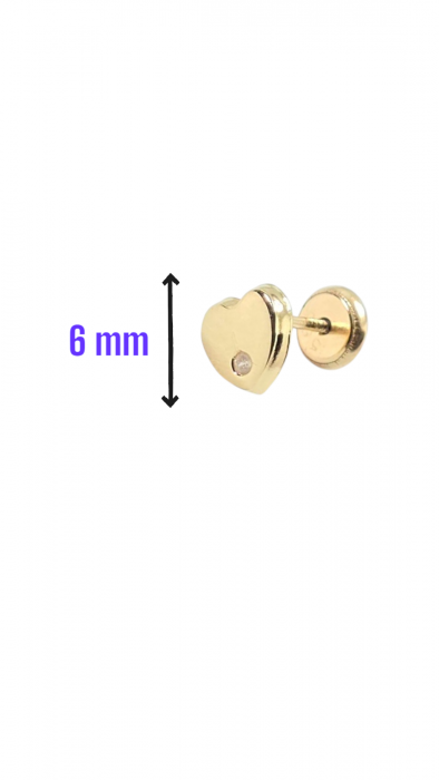 Cercei Bebe in forma de Inimioara din Aur galben 14 kt si cristal Zirconia [3]