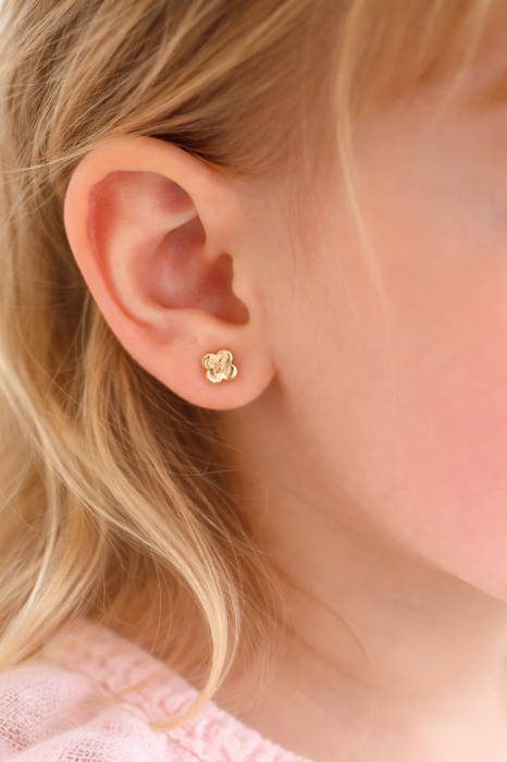 Cercei copii din aur 14K – Floricică cu cristal, închidere filet (0+), 4 mm [3]