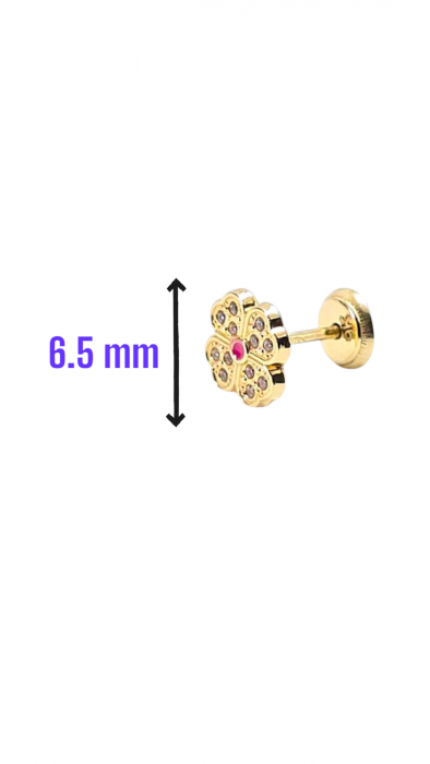 Cercei Bebe in forma de Trifoi din Aur galben 9 kt si cristale Zirconia [3]