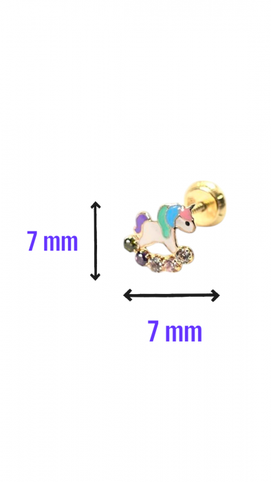 Cercei Bebe in forma de Unicorn din Aur galben 9 kt si cristale Zirconia [3]