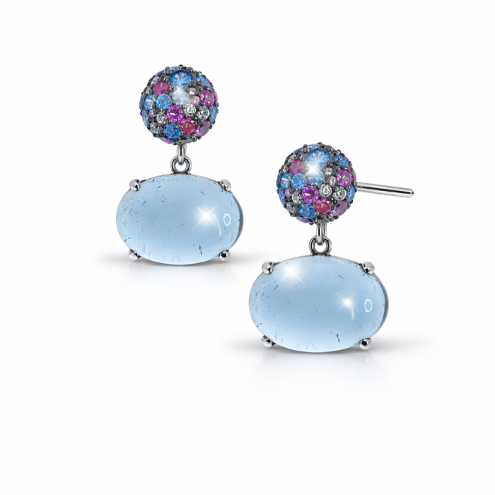 Cercei Colorați din Argint 925 cu Piatra Albastră și Cristale Multicolore – 6.90 g, 2 cm [1]